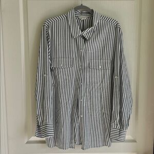 Max Studio Black and White Striped Button Down Shirt